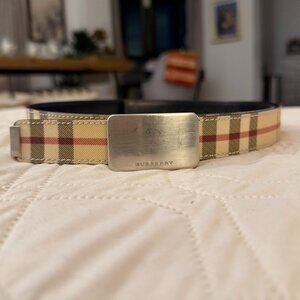 Burberry Classic Check Belt with Silver Buckle